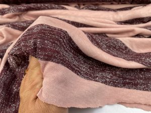 Glimmerjersey - rosa med bordeaux / sølv stribe